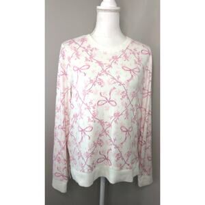 Lucky Brand Bow Print Thermal Top Medium Pink Floral Cream Cottagecore